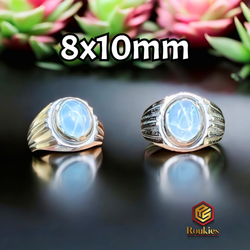 Cincin Batu American Star Warna Putih Ring Alpaka Tanam Ukuran 8x10mm