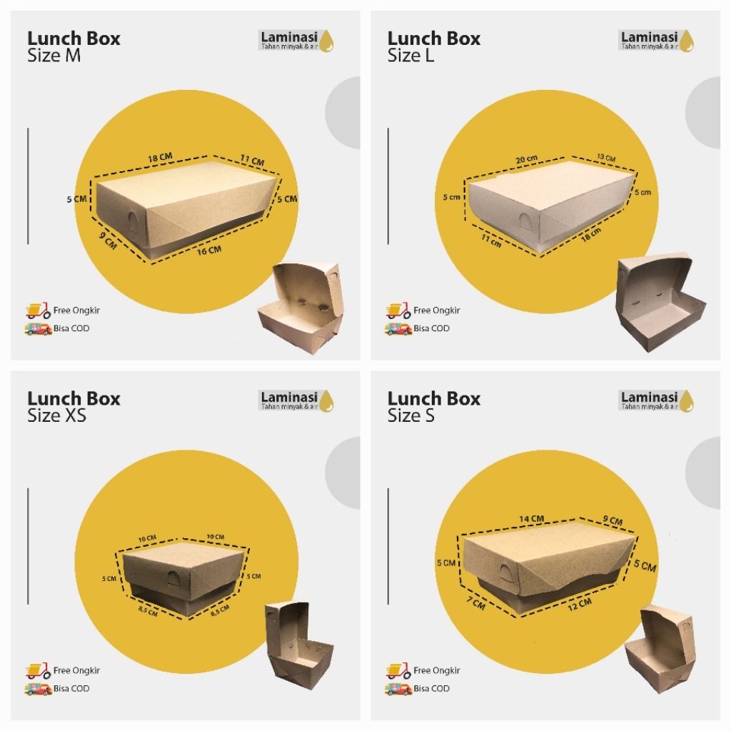 Lunch Box Paper|Isi 50pcs|Ukuran L/M/S/XS|Lunch Box|Lunch Box Paper Kraft|Laminasi