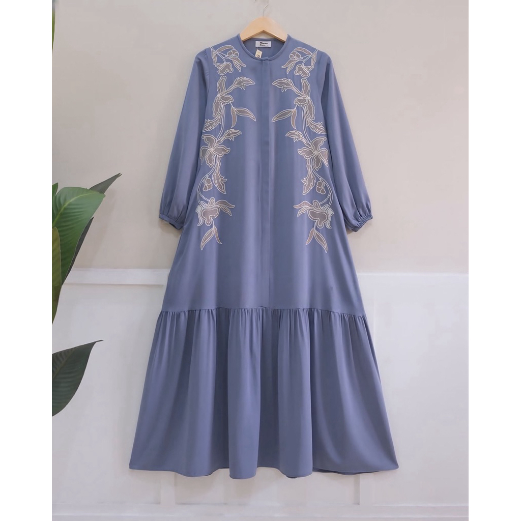 Mahlina Dress Bordir Gamis Wanita Lebaran 2026 Model Terbaru