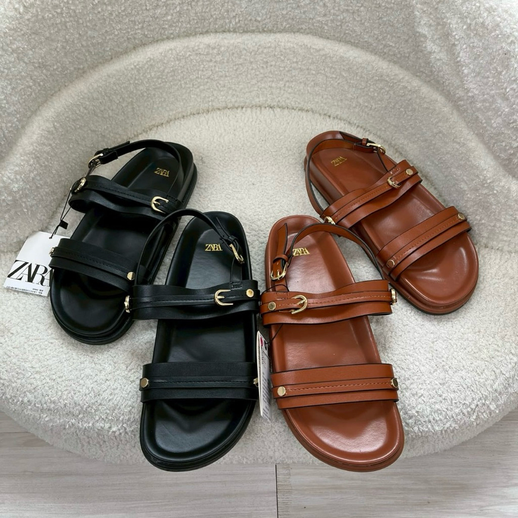 Leather strappy sandals slingback by Zara slip on sandal tali wanita kantor kerja casual dailyshoes