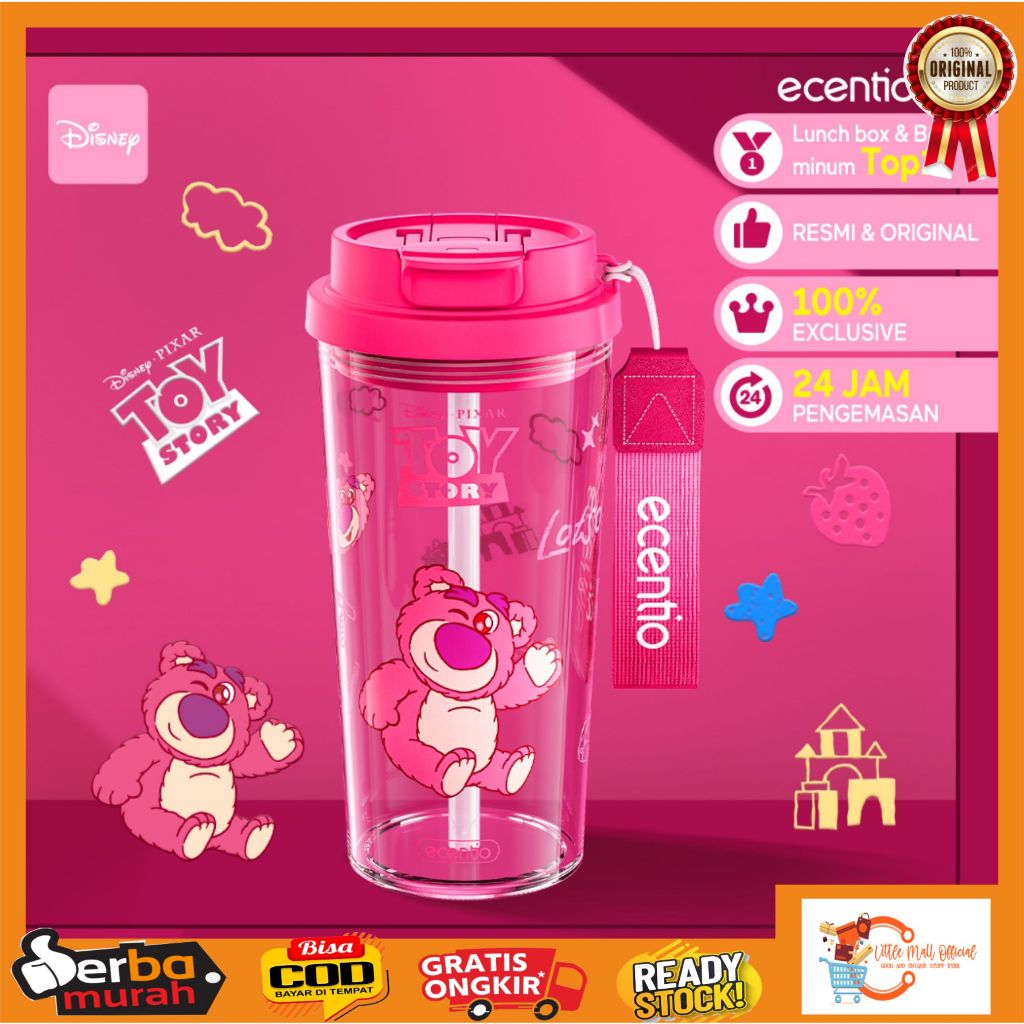 Little Mall BOTOL MINUM ANAK ECENTIO LOTSO FREE TALI ECENTIO DISNEY PINK LOTSO 580ML ANTI TUMPAH