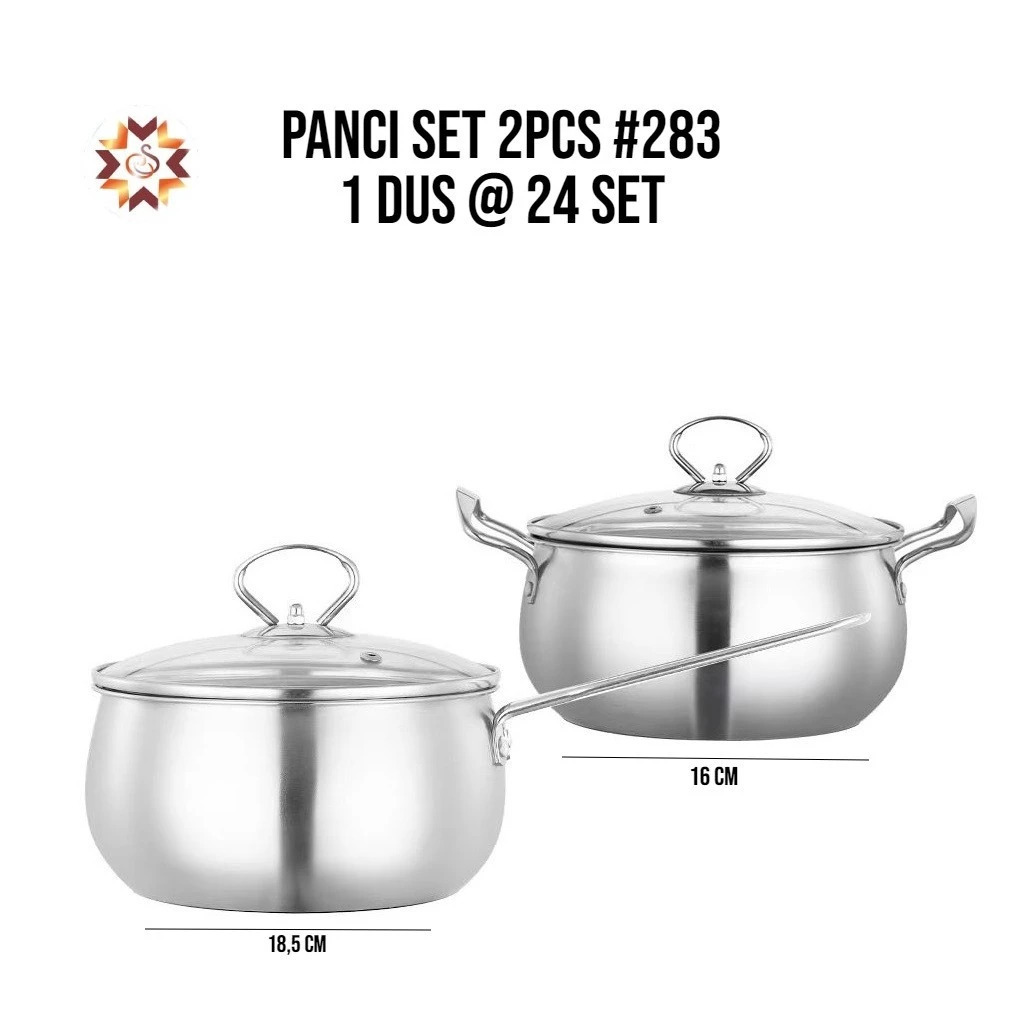 Panci Set Calypso/ Panci Set 2 pcs 16CM 18CM/ Panci Tutup Kaca Stainless Steel/ Panci Multifungsi
