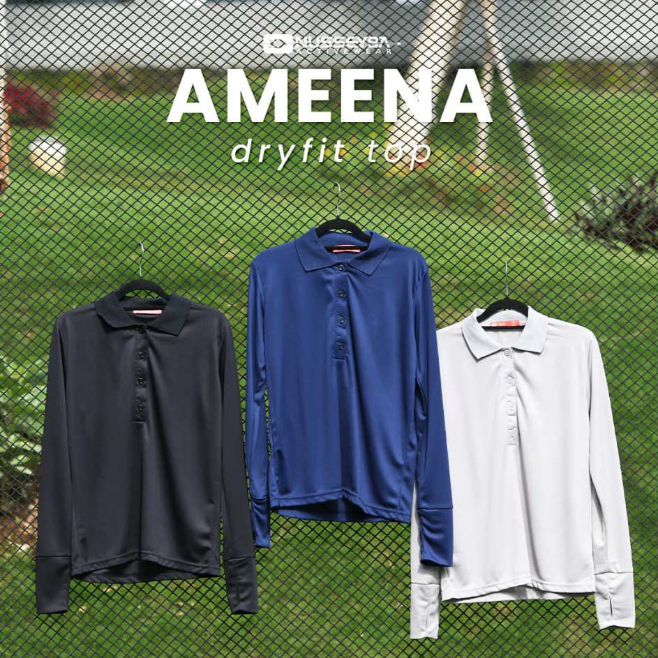 Nusseyba Ameena Top Kaos Olahraga Wanita Bahan Dryfit