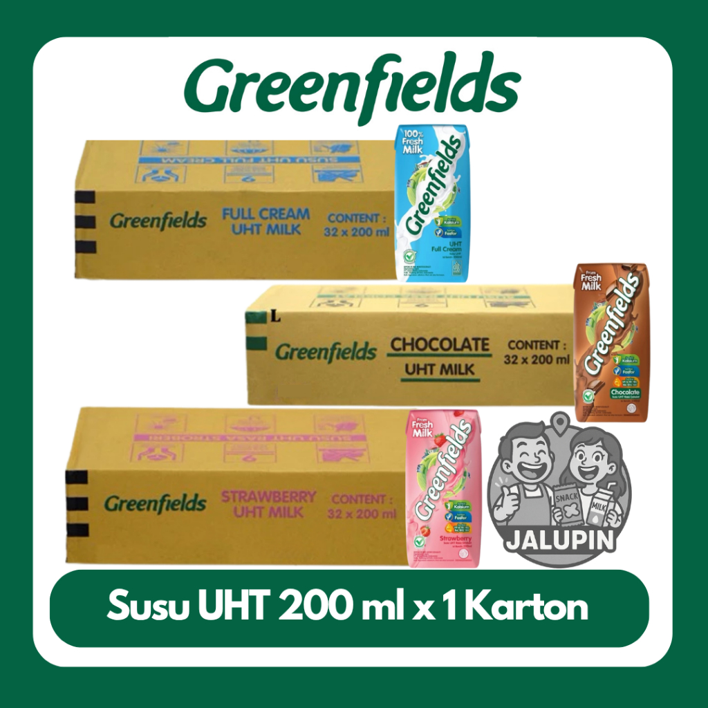 

[SUPER HEMAT 200ML x 1 KARTON] Susu Greenfields UHT Full Cream, Strawberry, Chocolate 200ml x 1 Karton (32pcs)