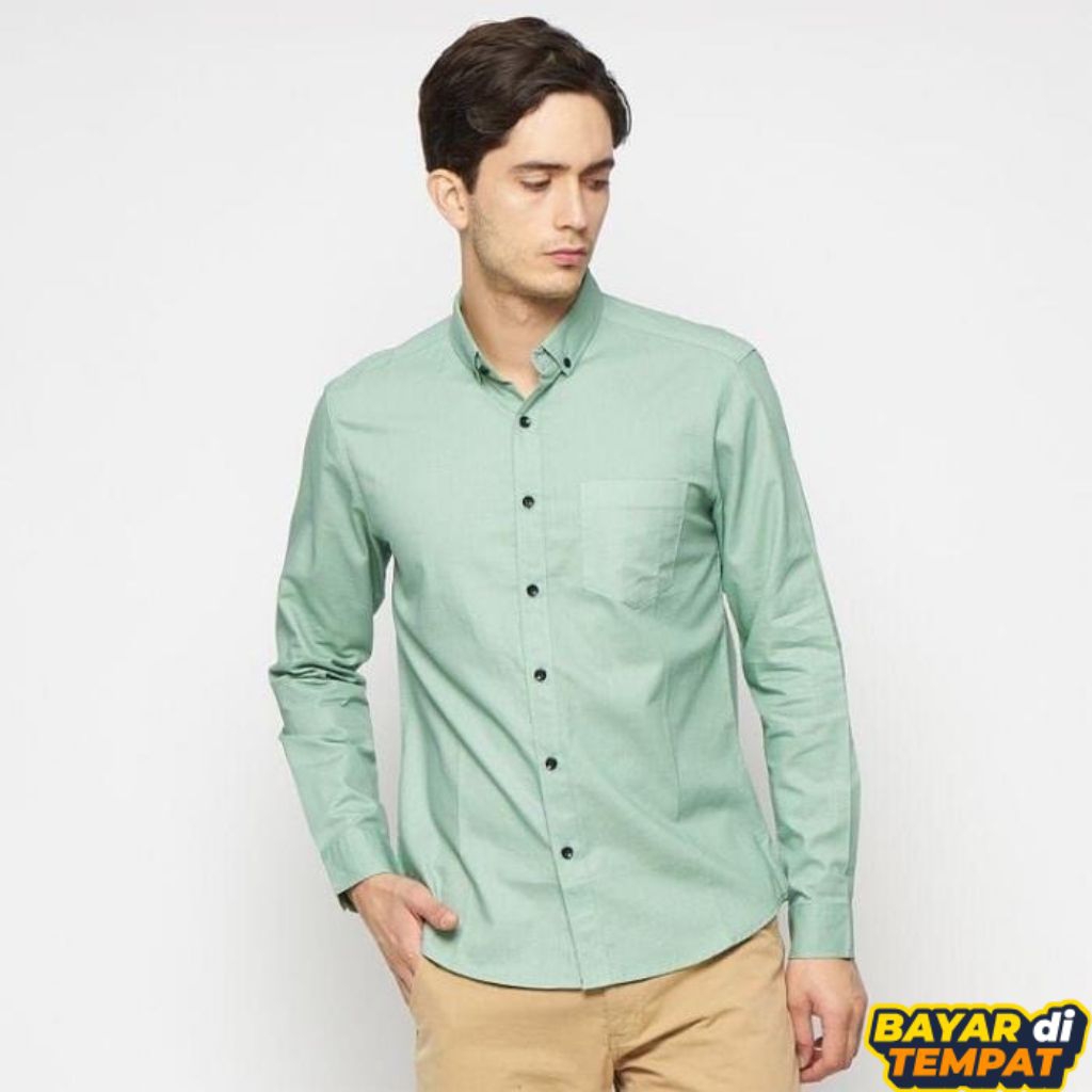 kemeja lengan panjang pria Hem pria kemeja kantoran motif polos bahan katun premium kasual formal wa