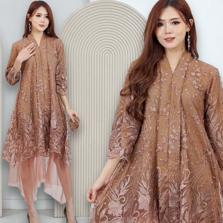 KODE V73D KQ MIDI DRESS PRICILIA TERBARU TILLE PEARL PREMIUM  DRESS KONDANGAN  DRESS PESTA  DRESS NA