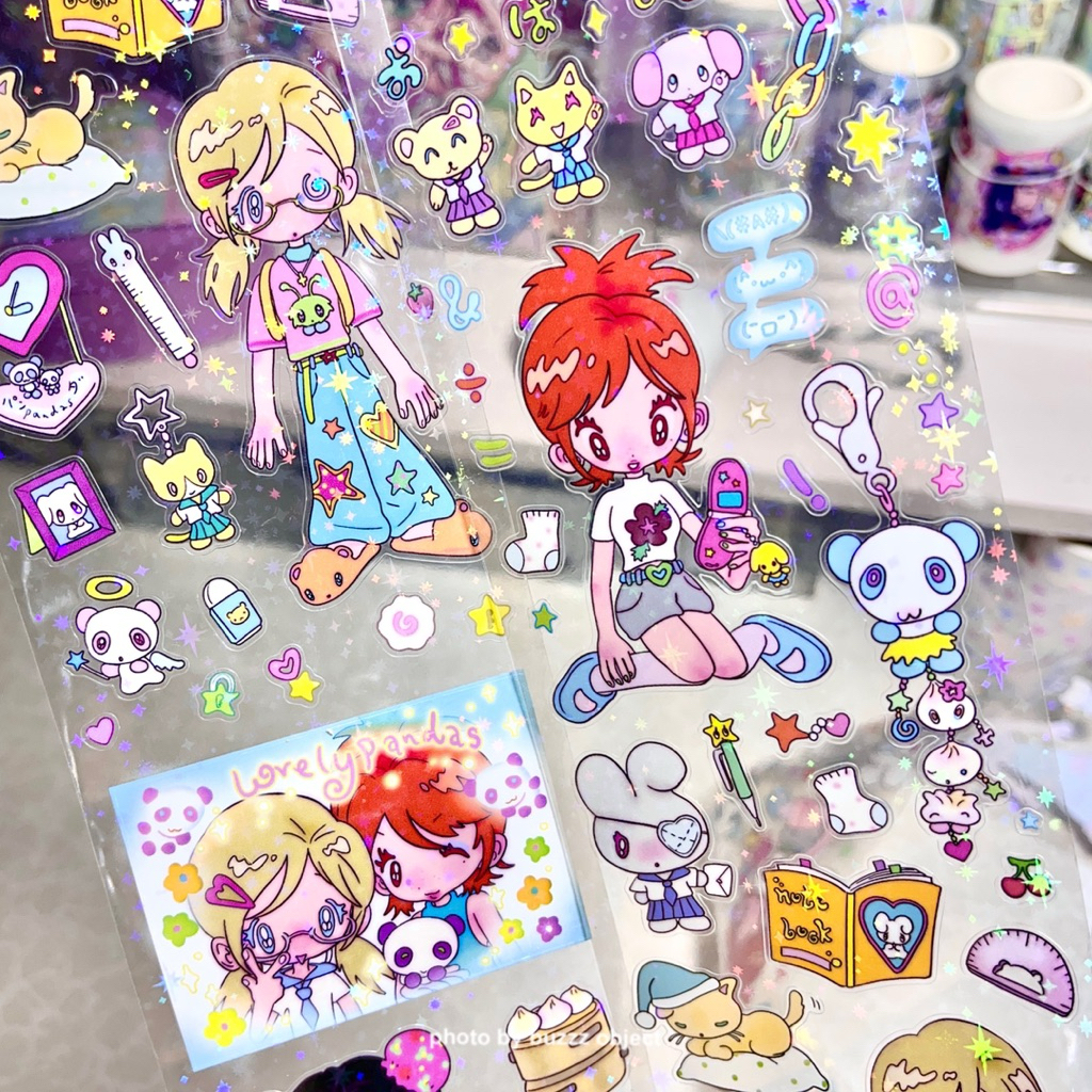 

[sunonebird] Lovely Panda Girl Y2K Glitter Sticker Roll || Cute Japanese Korean Style Deco Stiker Journaling Scrapbook Washi Tape Bintang Buzzz Object