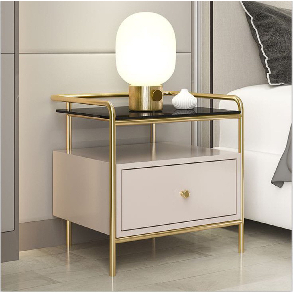 Nakas besi gold top kaca hitam nakas laci terbaru