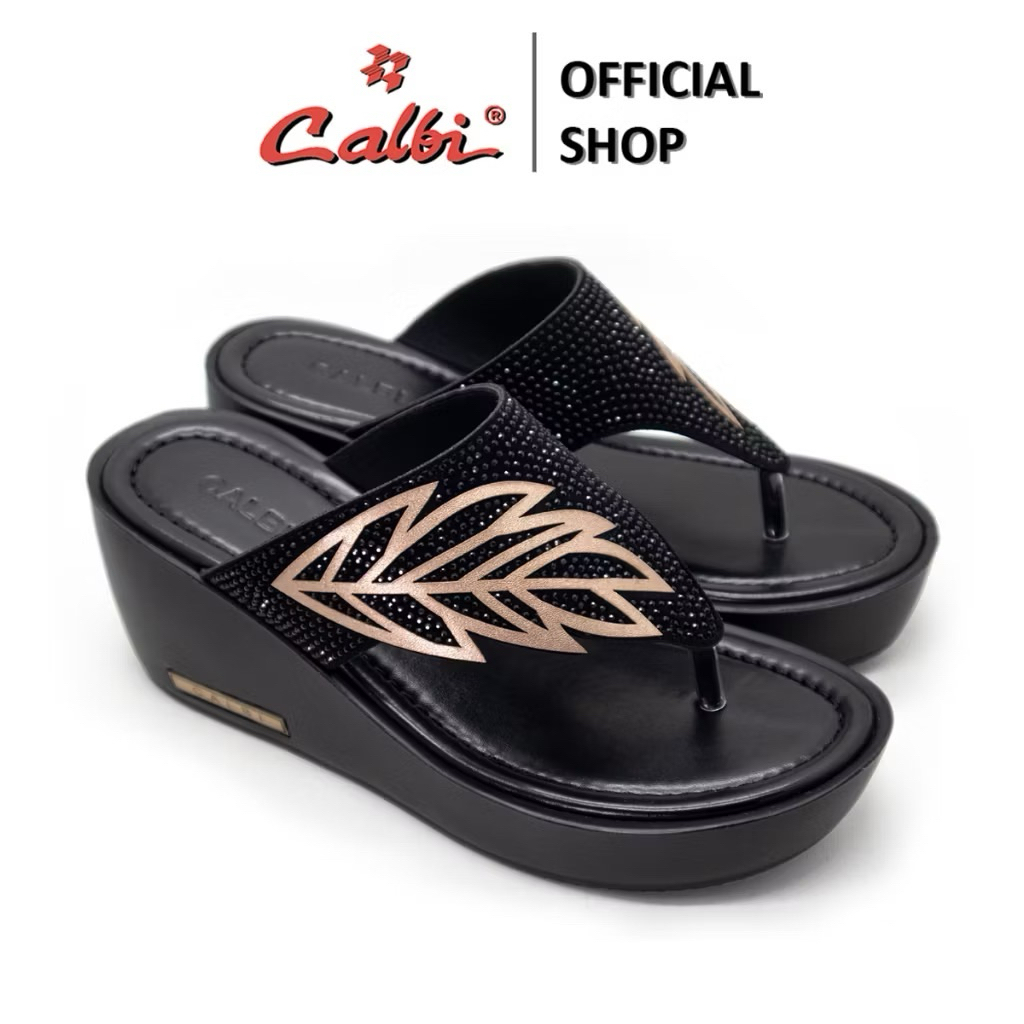 CALBI - KLX.2000 - Sandal Jepit Wanita Wedges Acara Pesta Tinggi Sole 7cm - Calbi Original