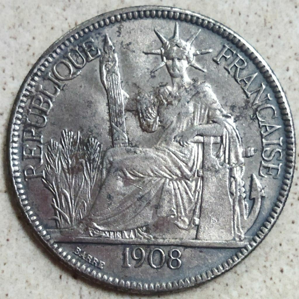 koin Indochina 1 piastre 1908 old fake
