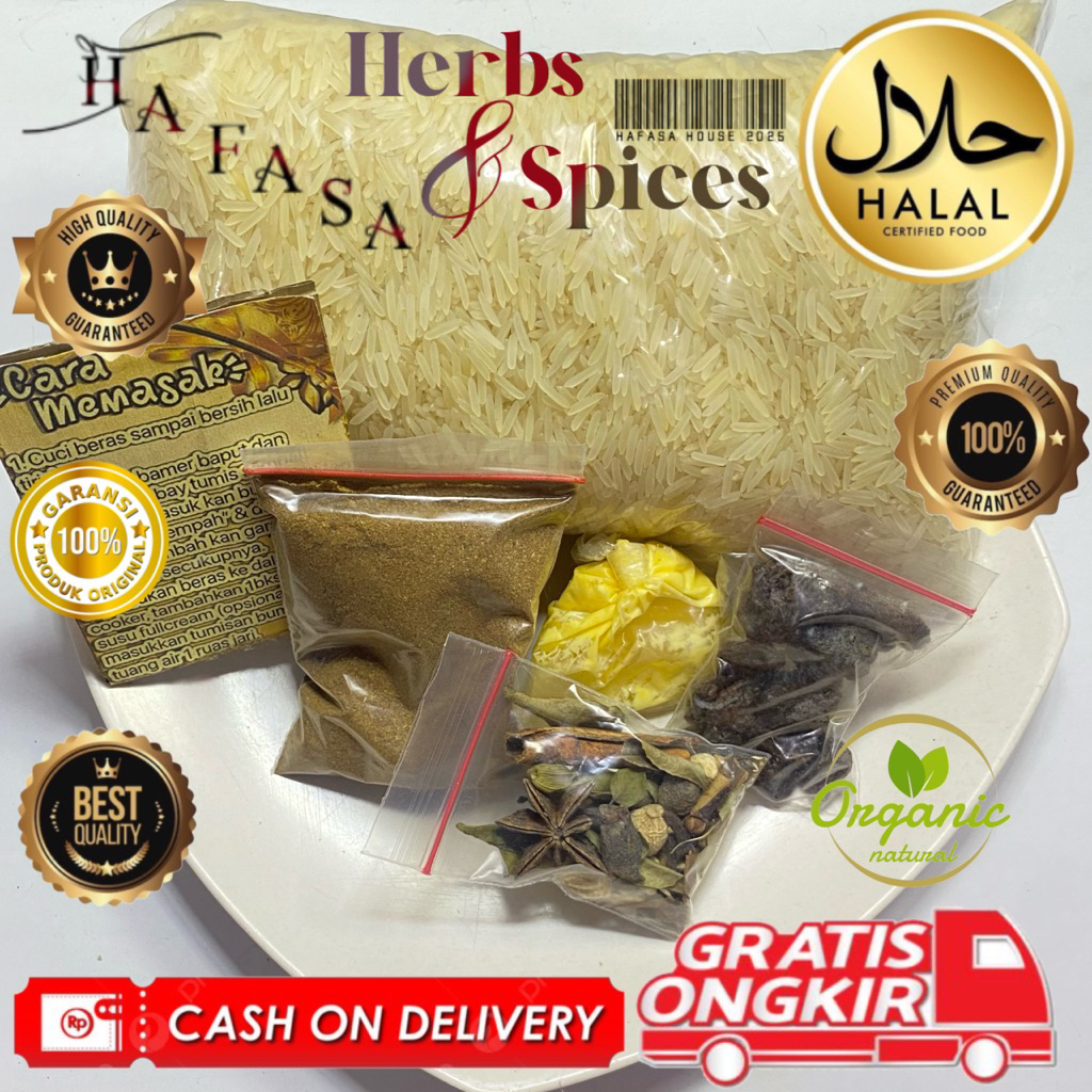 

paket lengkap 1kg nasi kebuli briyani hemat instan beras basmati premium masakan arab
