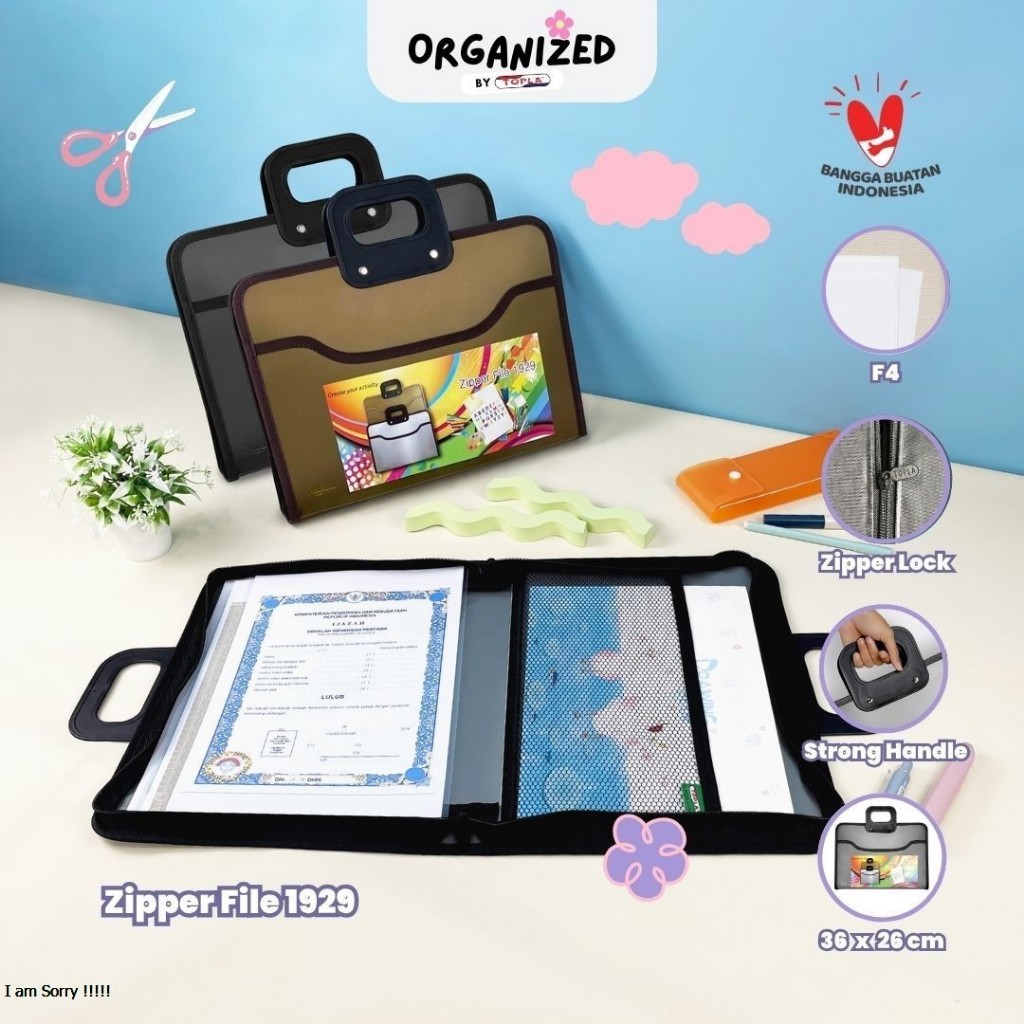 

Topla zipper File 1929 tas map dokumen kertas berkas resleting kantoran anti air ukuran folio