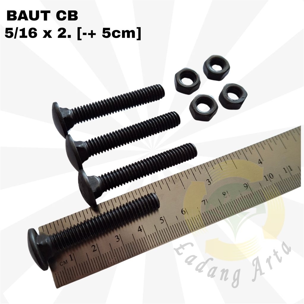 Baut Cb hitam 5/16 x 2" / baut payung hitam/ baut bamper / diameter 8mm kunci 12