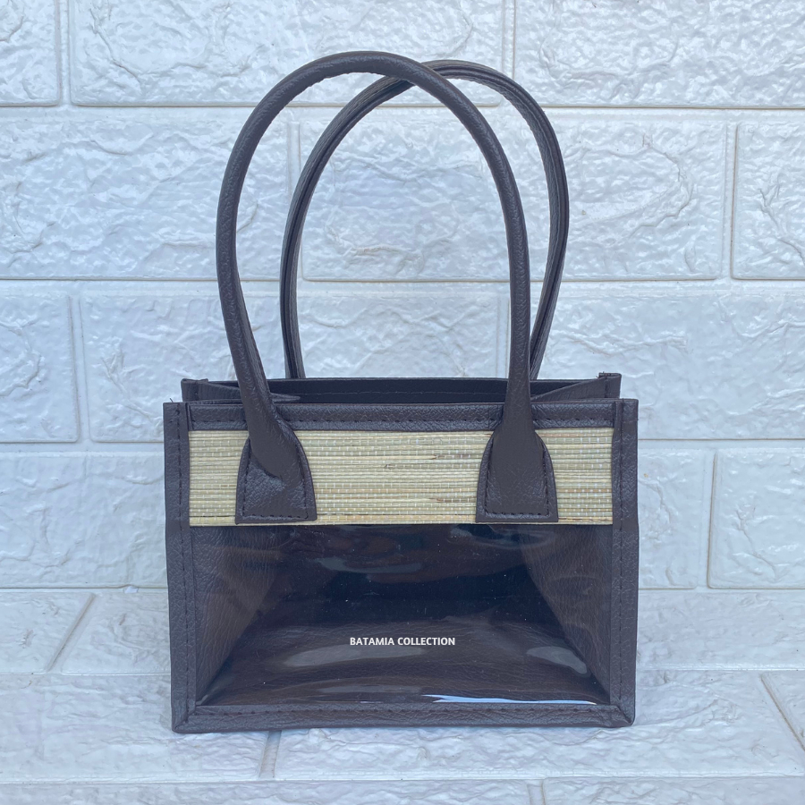 

Tas Mika Parcel (Coklat Tua) Untuk Isi 2 Toples Silinder Tas Hampers Mendong Mika Transparan