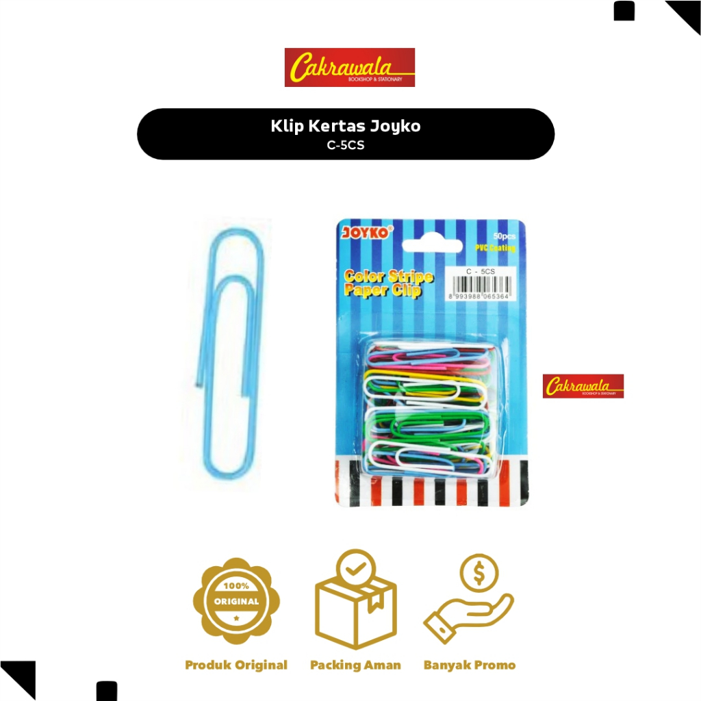 

Klip Kertas Joyko C-5CS | Paper Clip Warna 50mm | Isi 50 Pcs | Penjepit Kertas Kuat & Tahan Lama