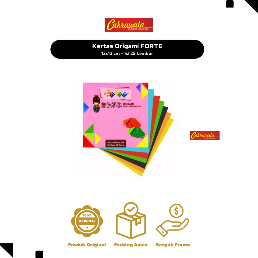 

Kertas Origami FORTE 12x12 cm – Isi 25 Lembar | Kertas Lipat 2 Sisi Warna-Warni | Origami Anak & DIY