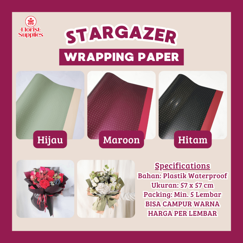

Kertas Buket Bunga Motif Dots Stargazer Flower Wrapping Paper Small Polkadots Pattern Cellophane