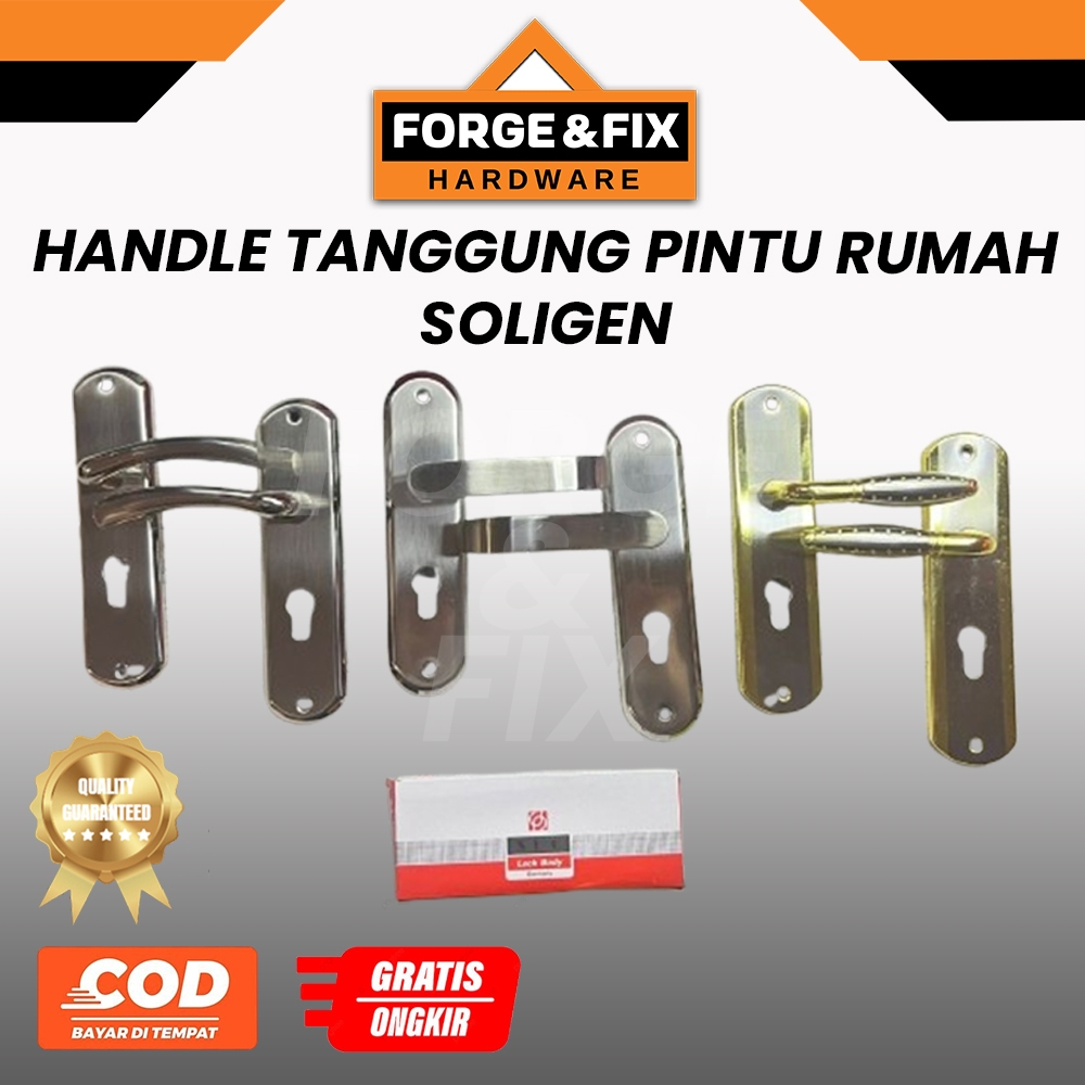 SOLIGEN Handle Gagang Kunci Pintu Tanggung Bulat Aluminium SET CP / GP