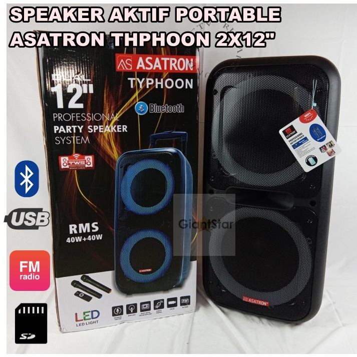 Asatron Typhoon Dual 12 Inch Party Speaker Portable wireless 2x12" USB BLUETOOTH 12in ORIGINAL