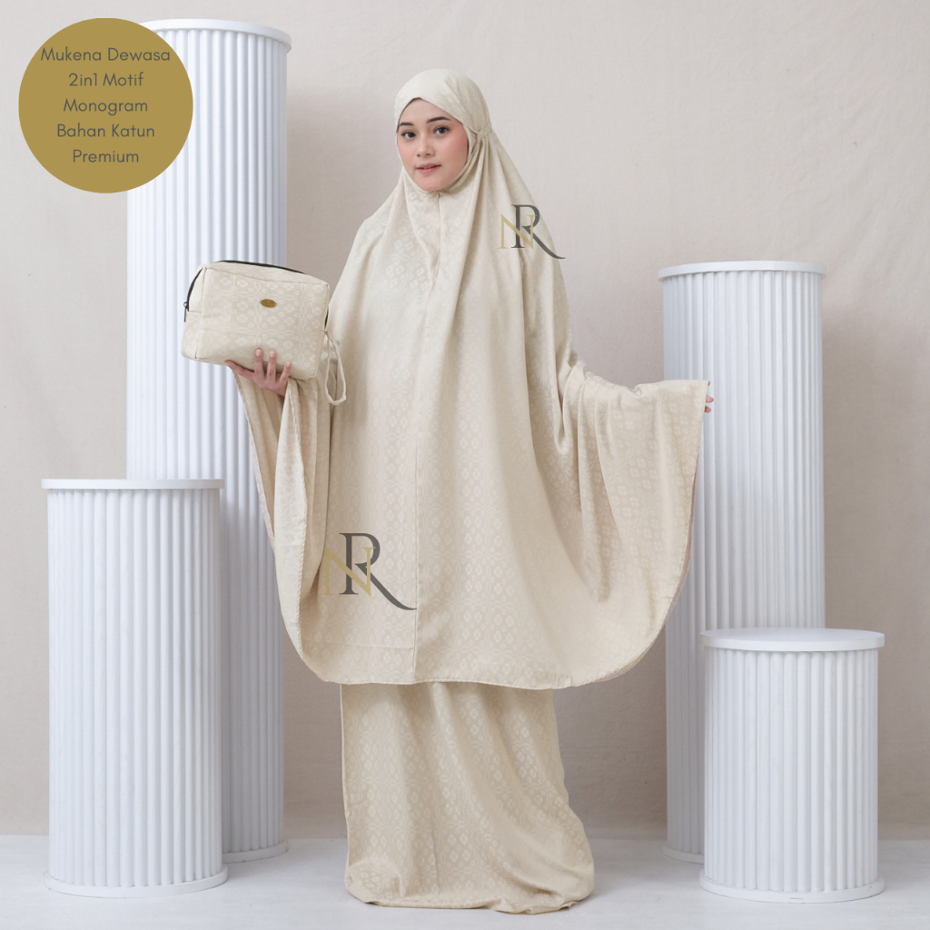 Original Nairhu Yasmina Series Mukena Rayon 2In1 Dewasa Motif Monogram Series