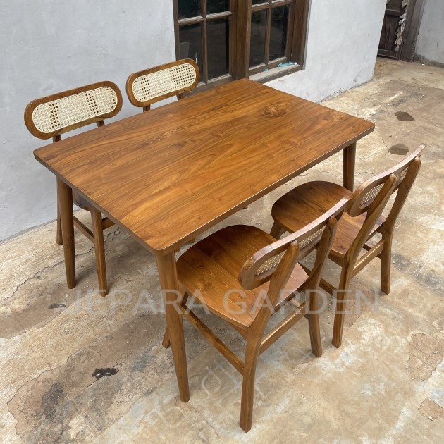 Set Meja Makan finishing 120cm 4 Kursi cafe Ropan Rotan Minimalis Cafe Murah