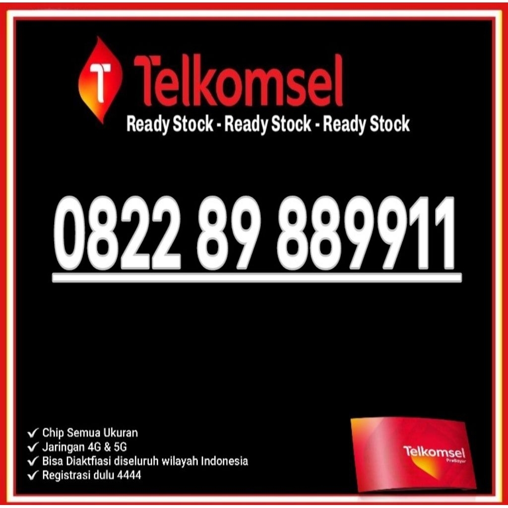 Nomor Cantik Telkomsel Simpati 4G Lte O822 89 889911