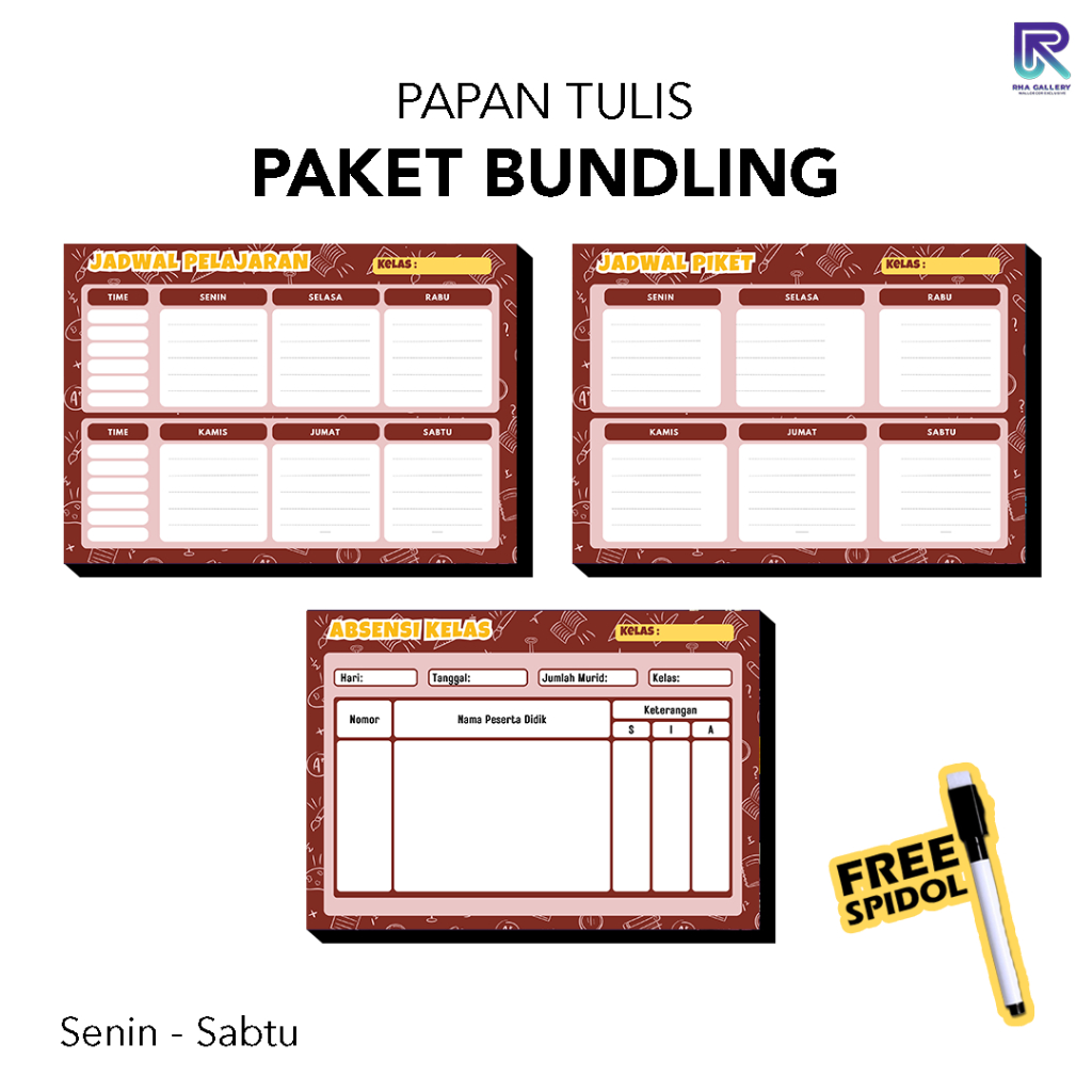 

RHA GALLERY Papan Tulis Bundling Senin - Sabtu Jadwal Piket Ruang Kelas Sekolah Dekorasi Dinding