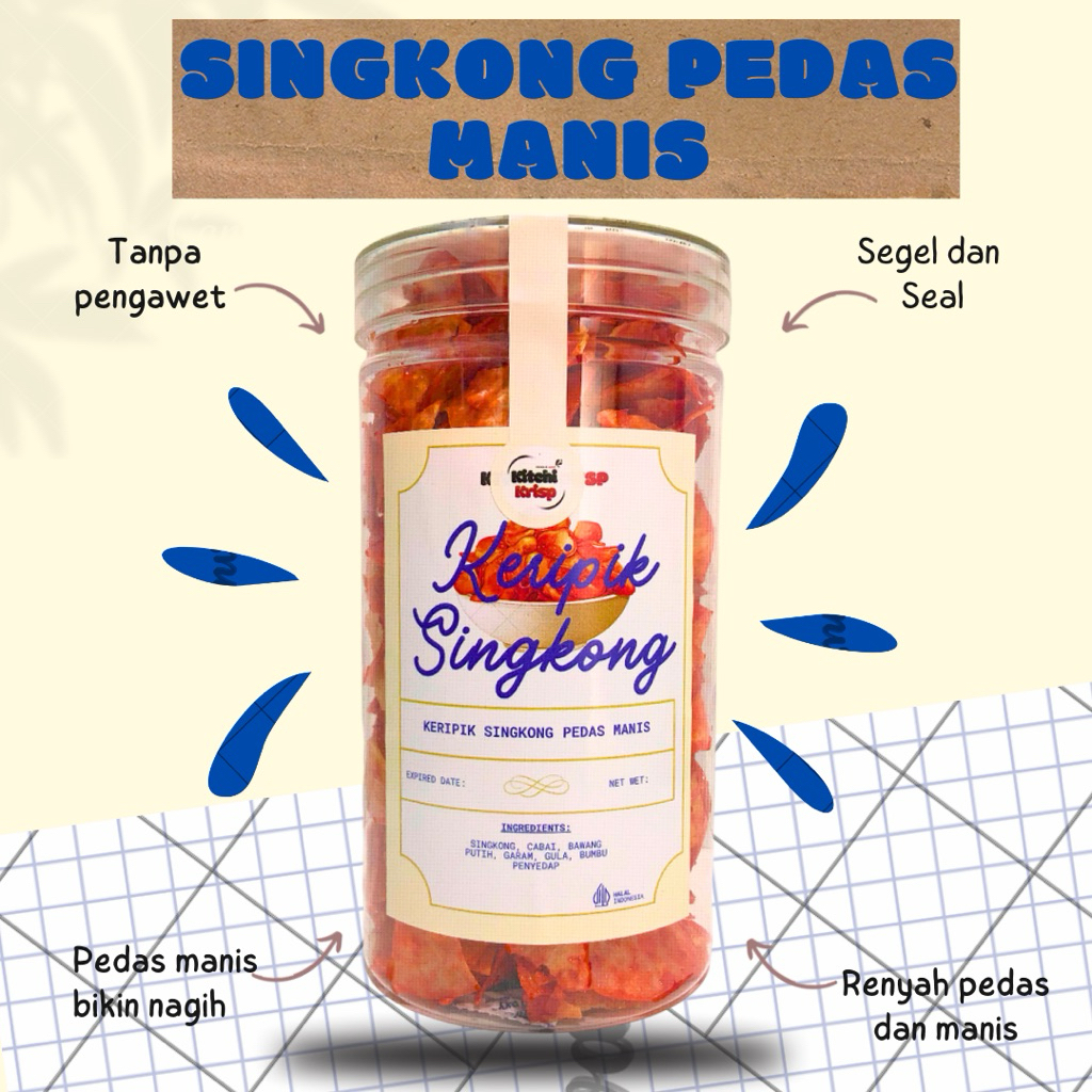 

KERIPIK SINGKONG PEDAS MANIS 250gr Kemasan toples 1000ml bumbu lengket pedas manis