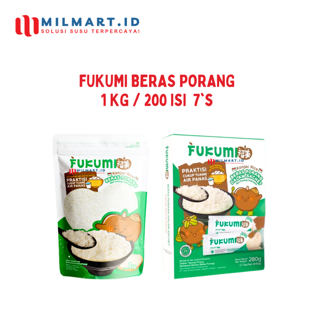 

FUKUMI KONJAC RICE BERAS PORANG 1 KG PACK/200G KEMASAN KOTAK