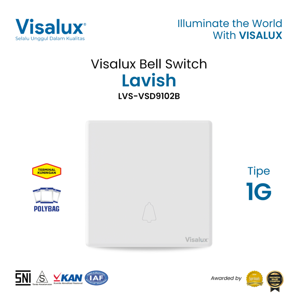 Visalux Bell Switch Lavish Series - 1G White / Saklar Bel Pintu Premium (LVS-VSD9102B)