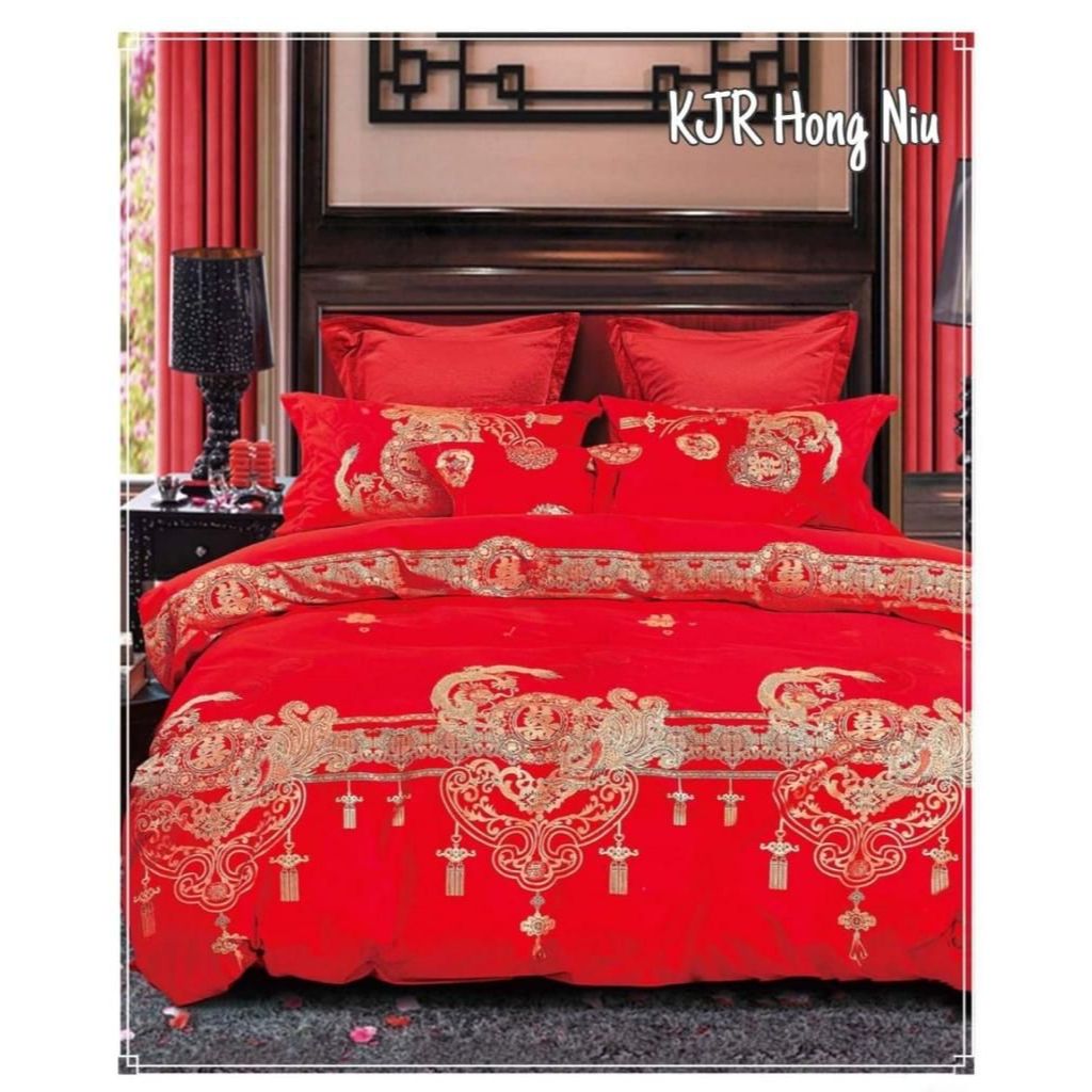 SPREI-SET Motif Wedding Merah Bahan katun Jepang Premium