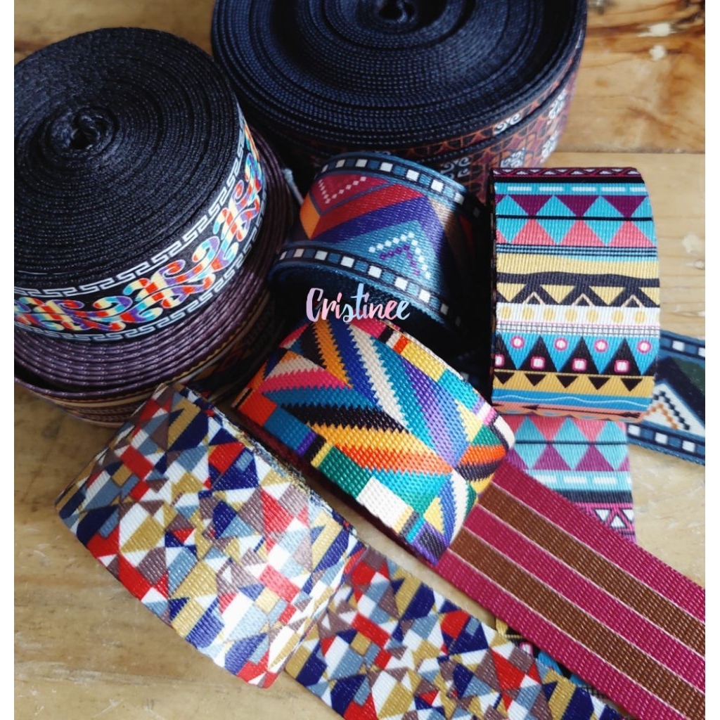 Webbing motif/webbing etnik 3.8cm (satu meter)