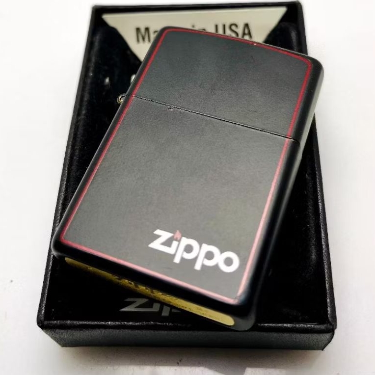 ⭐ZIPPO GRADE ORI BLACK MATTE LISS MERAH