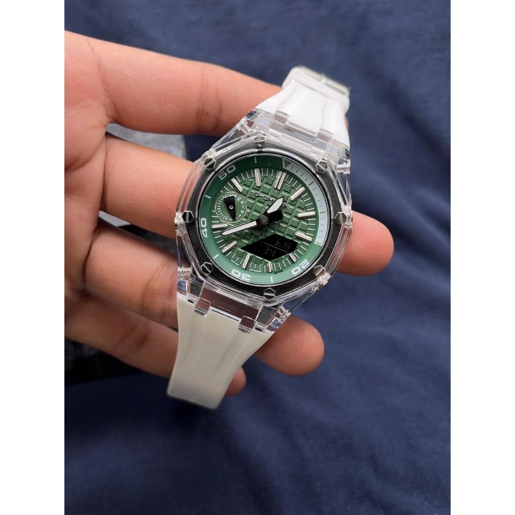 Casio G-Shock GA-2100 ga-2100 Original Mod Green Dial clear white