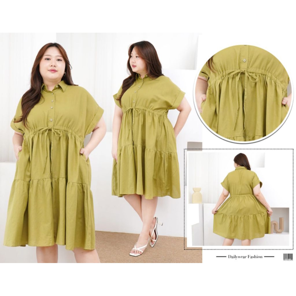 Ld130 Dress Angela katun linen bigsize jumbo