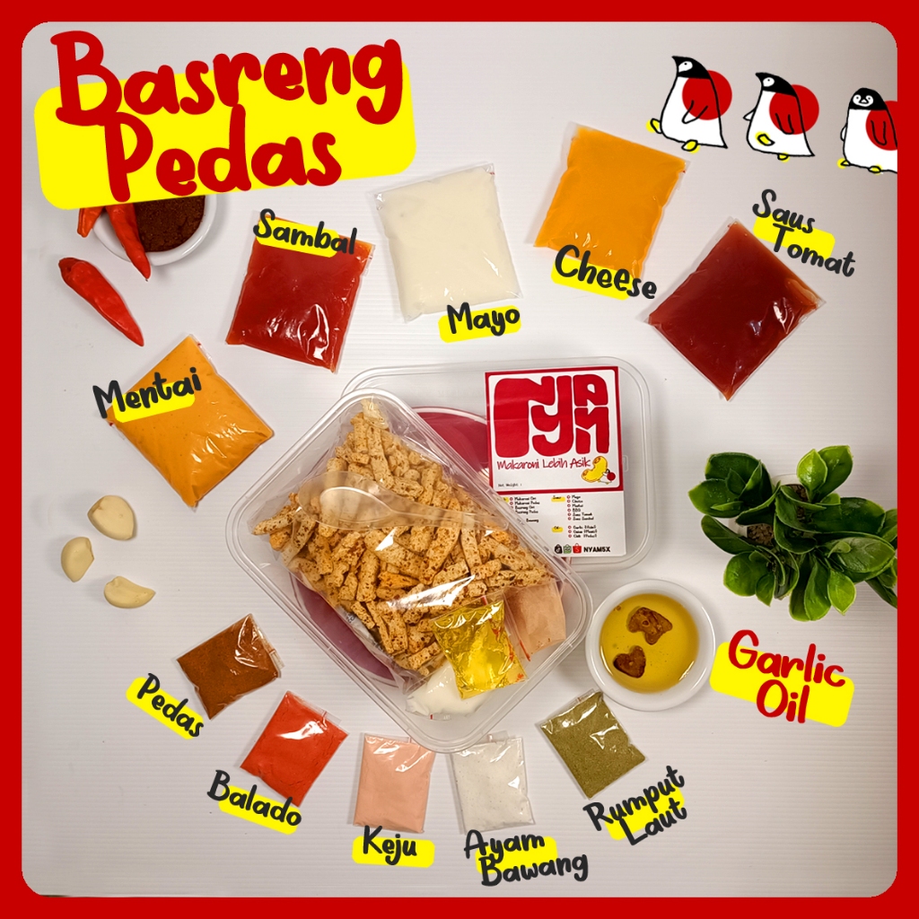 

Nyam5x Basreng PEDAS + Garlic Oil mix Bumbu dan Saus Creamy
