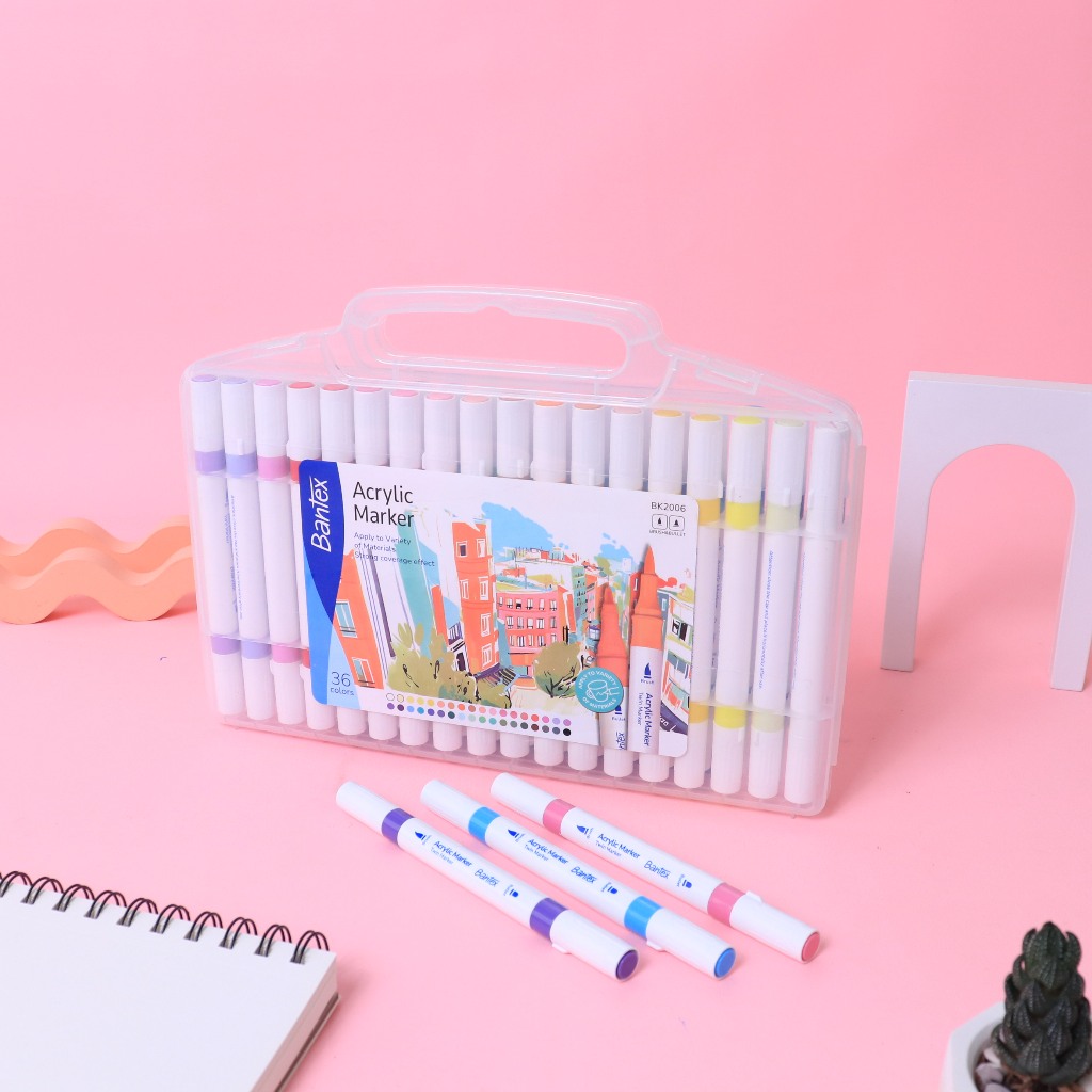 

[Stationery Spectrum] Bantex Spidol Akrilik / Acrylic Marker 36 Warna Dua Model Ujung Serbaguna Tahan Air BK2006