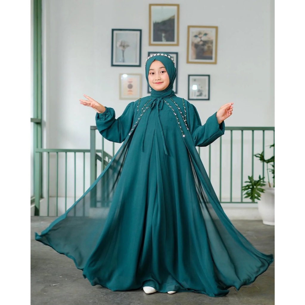 BISA COD Letishia Dress Kids - Dress Kondangan Simpel Elegan Anak / Gamis Bahan ceruty baby doll / G