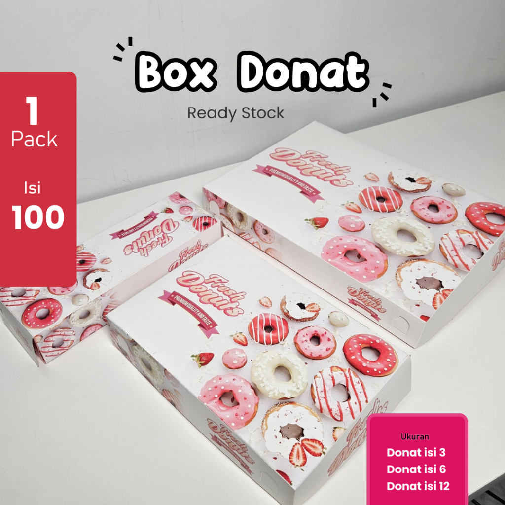 100 Pcs / Dus Donat  / Box Donat / isi 3 donat / isi 6 donat / isi 12 donat / Ivory