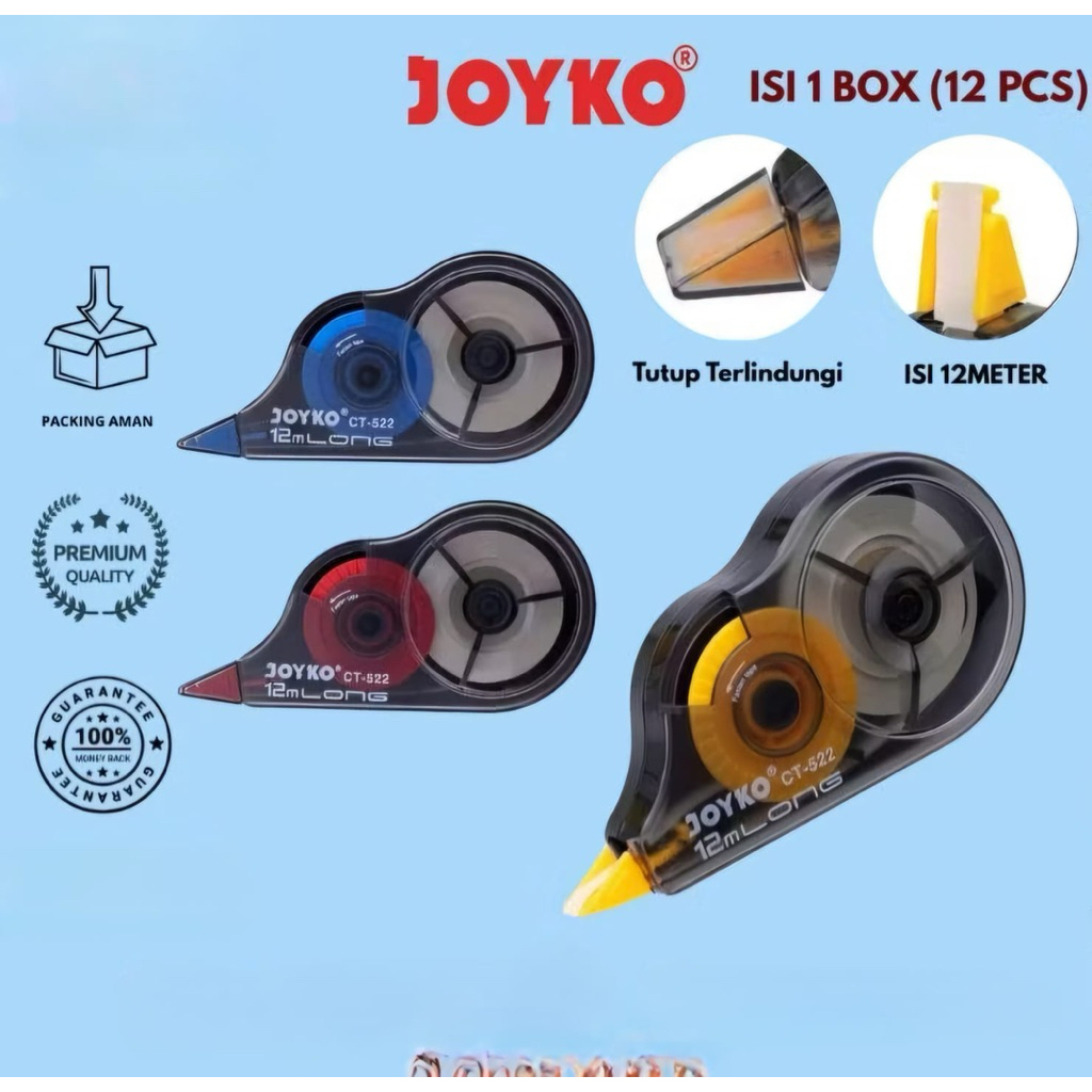

Ay00! Correction Tape 1 Kotak 12pcs Pita Koreksi Joyko CT-522 Cod