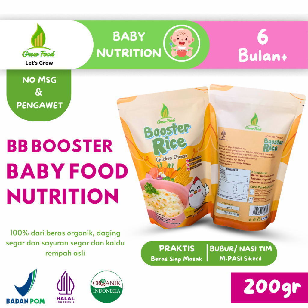 

Grow Food BB Booster Rice Chicken Chese Bubur Bayi MPASI 6 Bulan Instan Non Pengawet