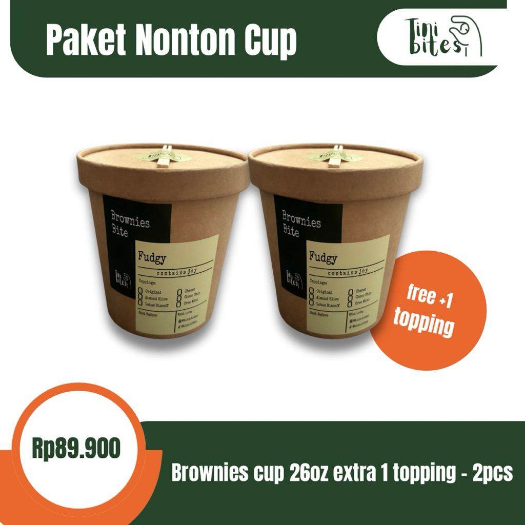 

[Bundling] Paket Nonton Cup — 2 Brownies Cup 26oz + 1 Topping Ekstra | Tini.Bites