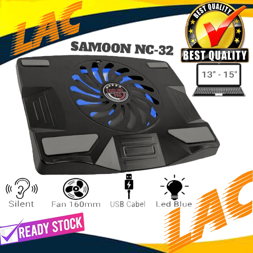 kipas laptop samoon cooling pad big fan 16cm led biru notebook dan laptop 13-15inch