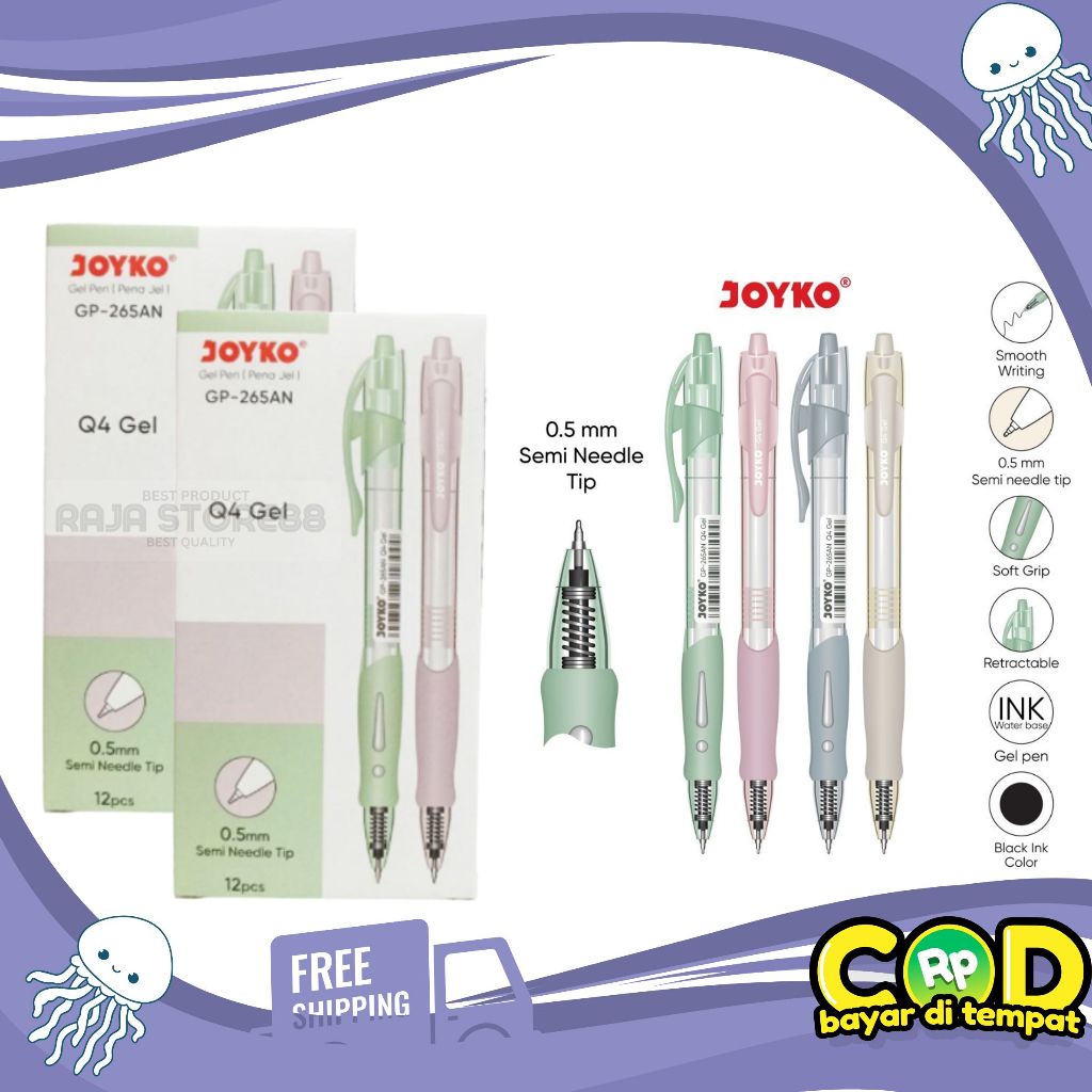 

(12Pcs) Pulpen Pen Cetek Pastel Joyko Pena Q-GEL Pastel 0.5mm GP-265AN