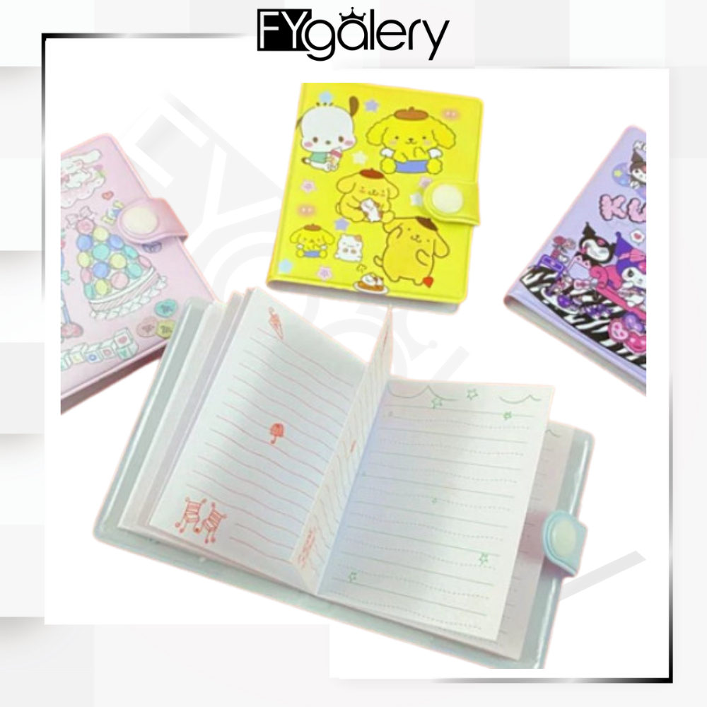 

FYgalery Mini Klip Note Book and Pen / Buku Diary Kancing Sanrio / Cute Mini Note Book 2 in 1 / Set Memo Diary Motif Sanrio Y3434