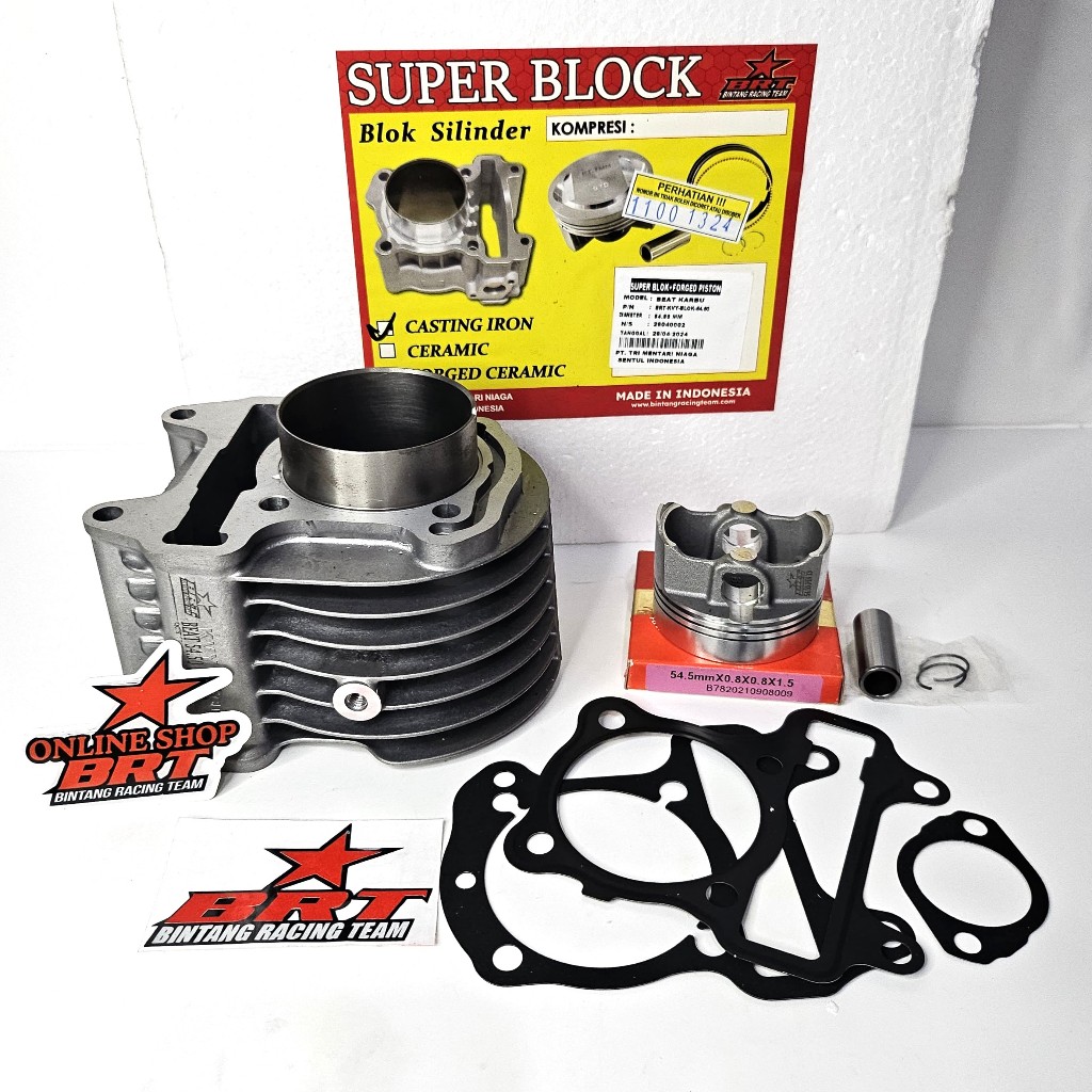 BLOK BRT BLOK SEHER CAST IRON 54.50 mm BEAT Karbu SCOOPY SPACY Karbu Karburator Paket Blok Piston Fo