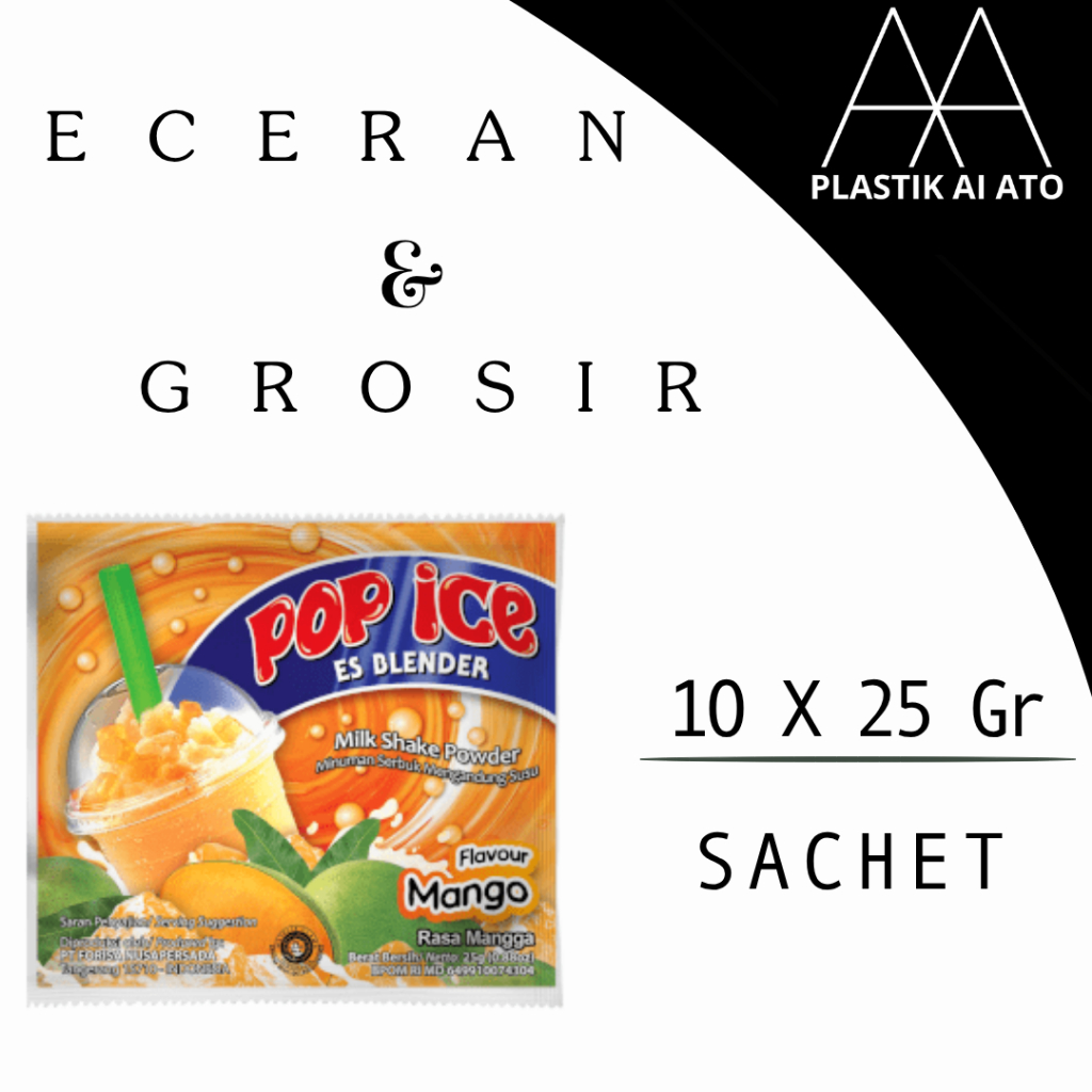 

Pop Ice Milk Shake Powder MANGO 25 gr x 10 sachet / Pop ES buah series / popes MANGGA/eceran dan grosir cocok untuk warung