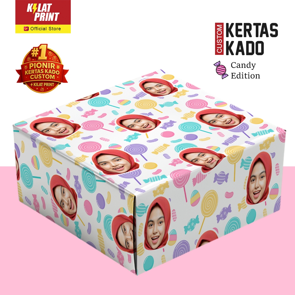 

Kertas Kado Custom Muka Wrapping Paper Hadiah Ulang Tahun Candy Edition