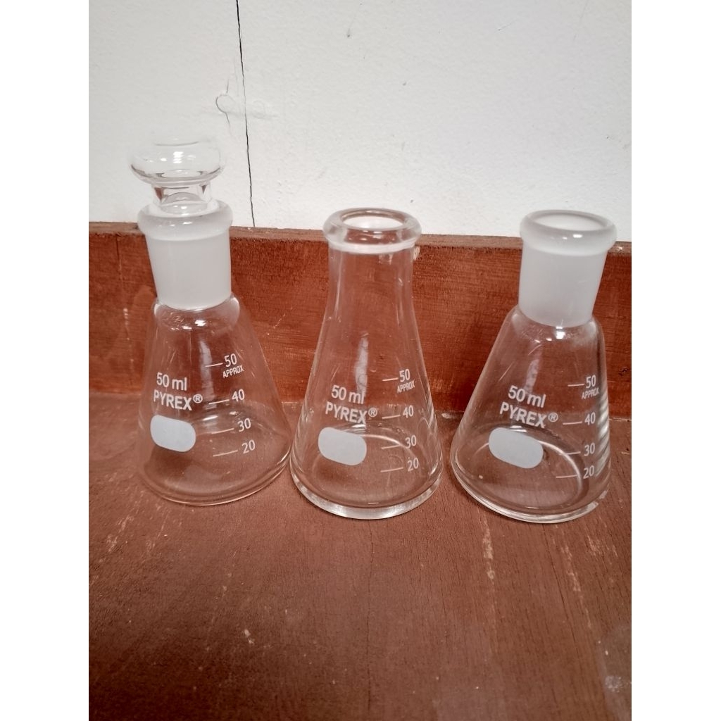 Erlenmeyer 50 Rim, Asah, & Tutup Asah  PYREX