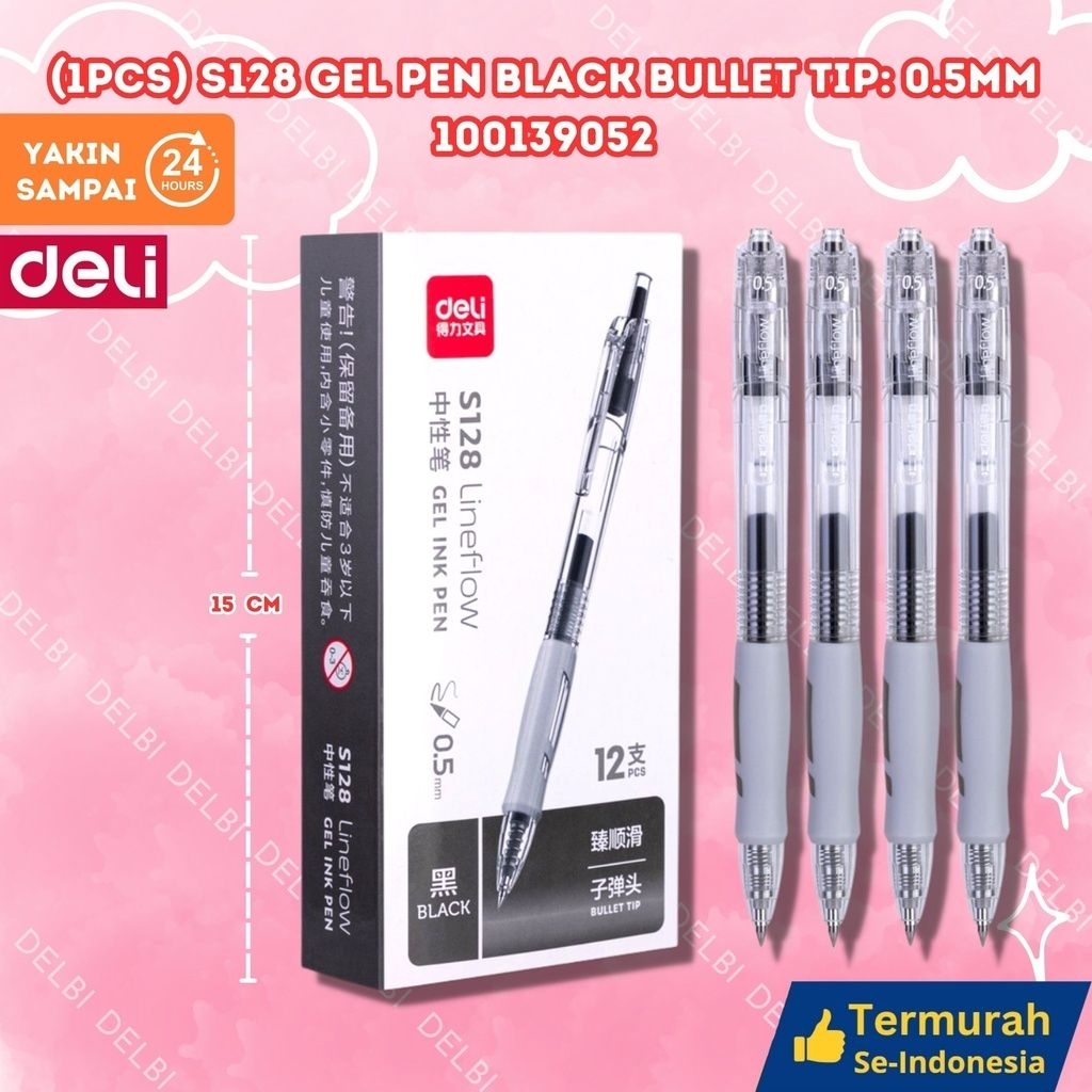 

(1pcs) S128 DELI Gel Pen BLACK Bullet tip 0.5mm PULPEN TINTA 0.5 BX144 BX12 BX3 BX1728